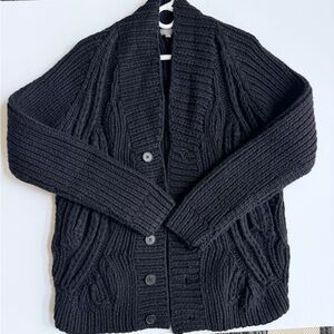 TSE Women's Chunky Cable Black Knit Cashmere/Wool Blend Cardigan Sweater Size M